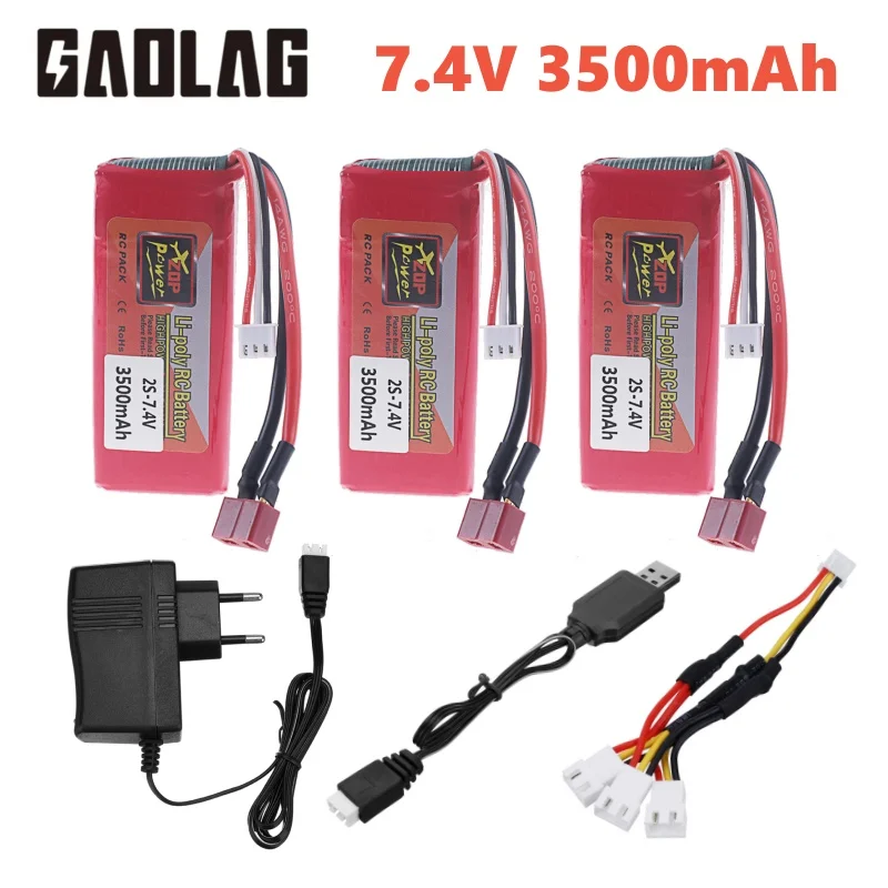 Upgrade 2s 7.4V 3500mAh Lipo battery For Wltoys 144001 Car Rechargable Battery for Wltoys 124017 104001 12428 RC Car Parts 10Pcs