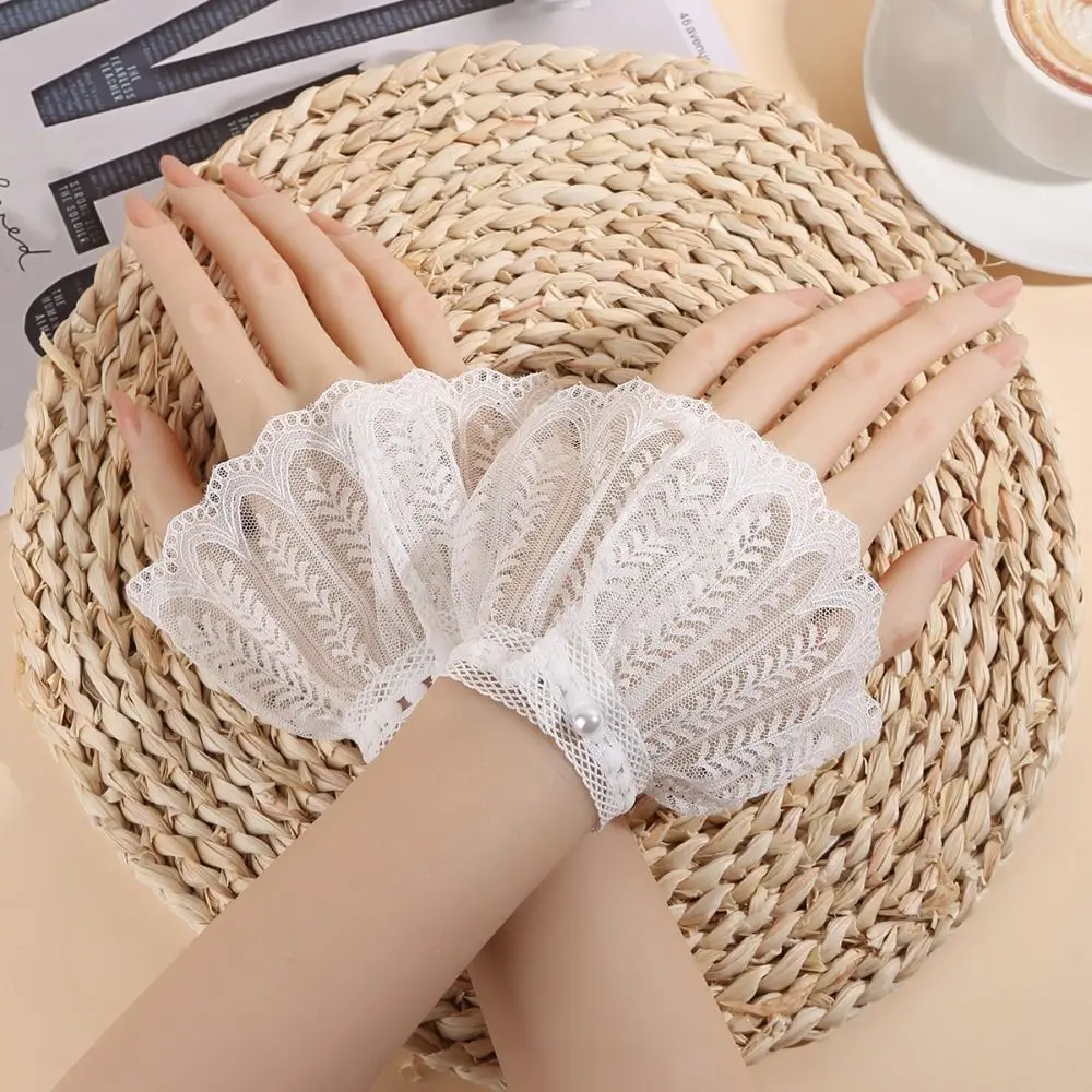 Elegant Lace Ruffled Wrist Fake Sleeves Cuffs Comfortable Soft Fake Cuff Costume Accessory Sweater Cuffs Daily Accessory