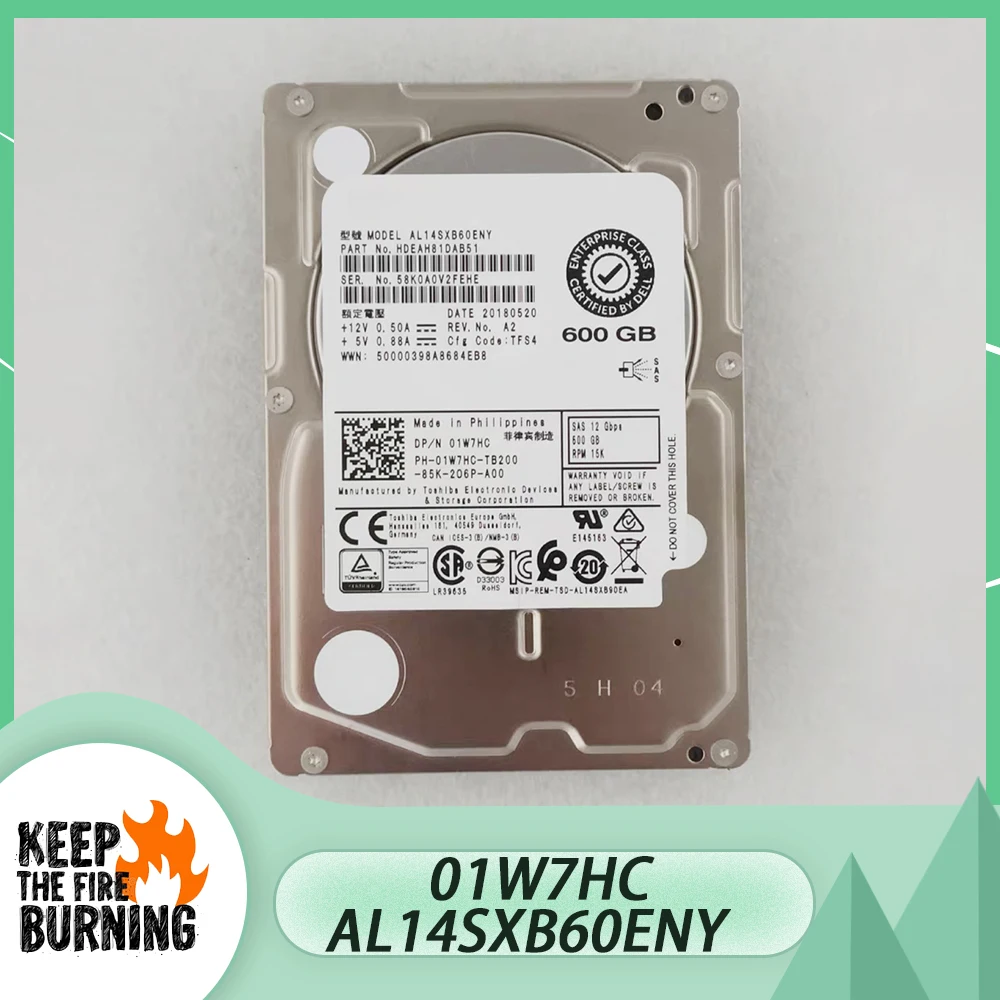 For Dell HDD 600G 15K SAS 12G 2.5'' AL14SXB60ENY 01W7HC Hard Disk