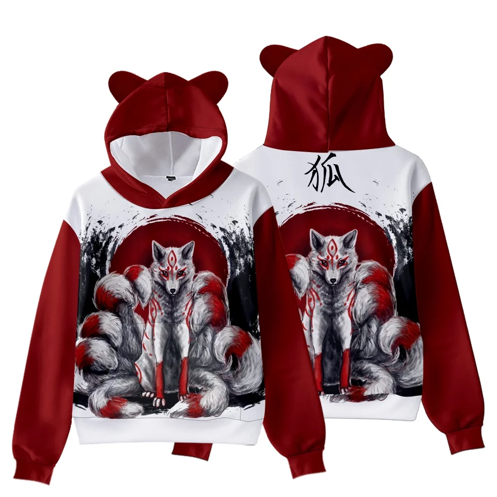 Nine Tailed Fox Print Hoodies Men Women Fashion Harajuku Hoodie Sweatshirt Cosplay Costume Oversized Jacket Coat Clothes