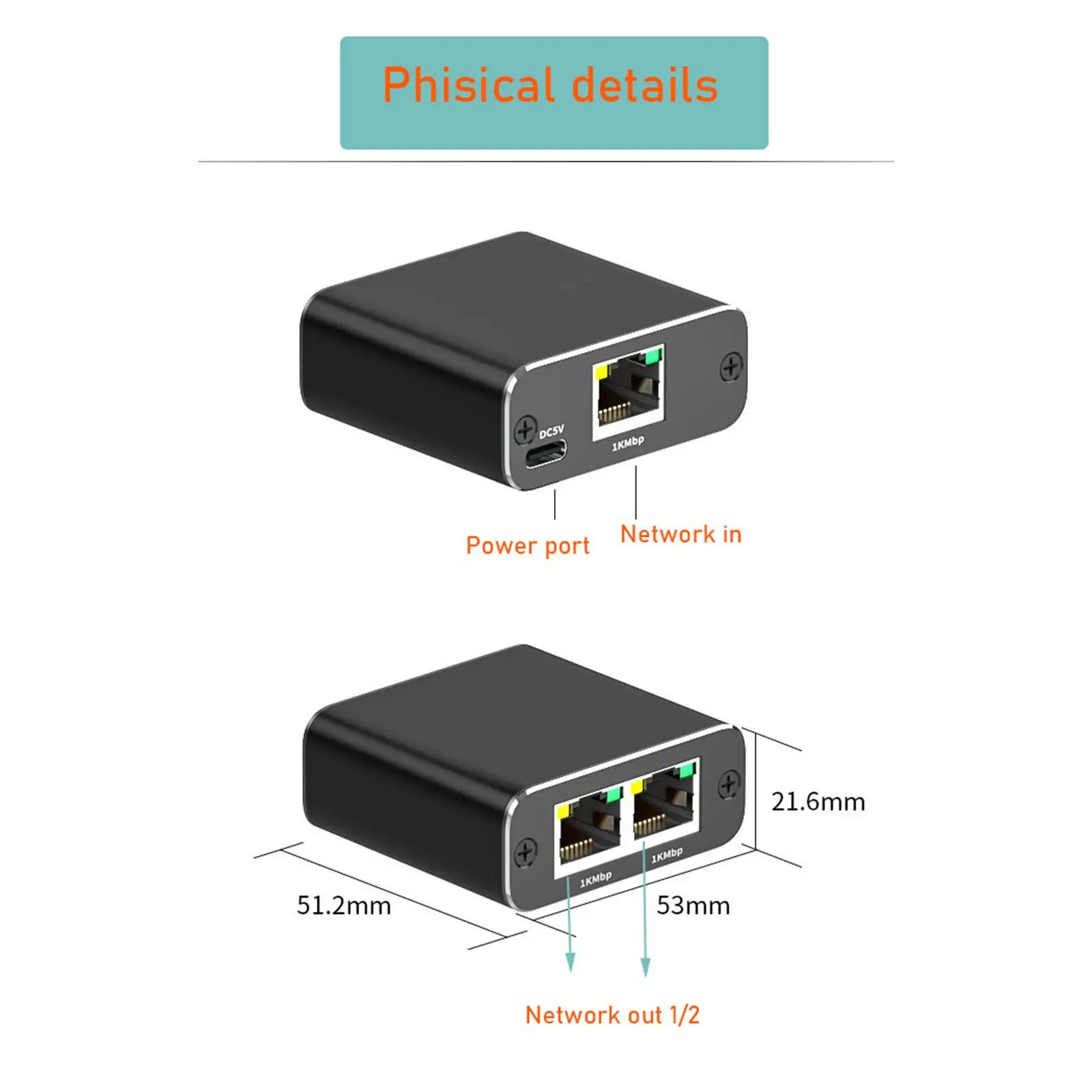 1 to 2 Cable 1000Mbps 2 Port Portable Hub Splitter Durable Splitter Gigabit Ethernet Adapter for Cat8 Cat7 Cat6 Digital TV