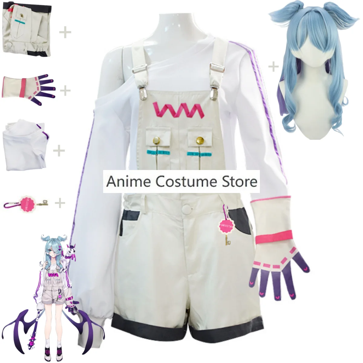 Anime NIJISANJI EN Virtual YouTuber VTuber Elira Pendora Cosplay Costume Lazulight  Rompers Wig Woman Sexy Daily Party Suit