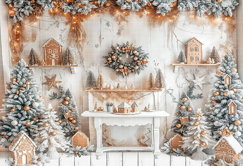 Mehofond Photography Background Winter Christmas House Snowy Forest Xmas Trees Kids Family Portrait Decor Backdrop Photo Studio