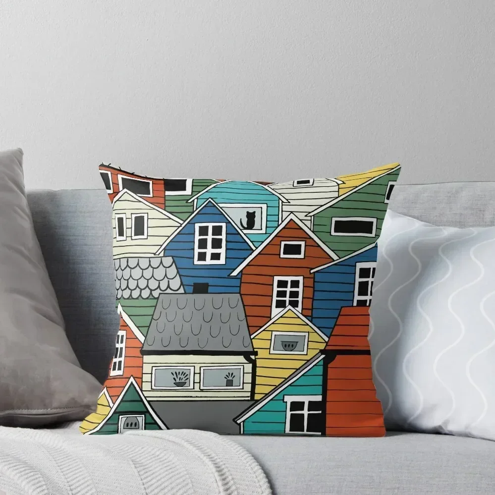 Scandinavia Souvenir I Colourful wooden houses Throw Pillow Custom Cushion Photo Luxury Living Room Decorative Cushions pillow