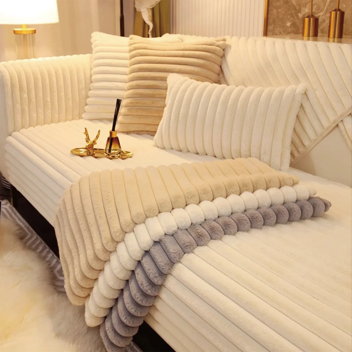 Thickened Rabbit Fur Sofa Cushion  Licking Sensation Winter New Arrival Autumn Winter Cover Cloth Towel Sofa Cover Protector