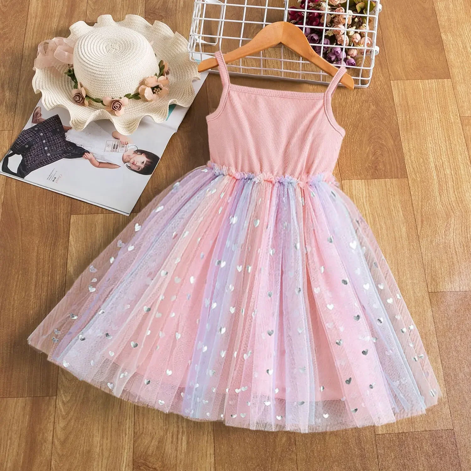 Toddler Girls Party Dresses Sequin Solid Color Baby Clothes Princess Birthday Tulle Dress 2024 New Summer Dress for Girls 1-5Yrs