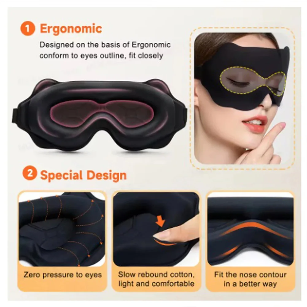 3D Sleeping Mask Block Out Light Soft Padded Sleep Mask For Eyes Slaapmasker Eye Shade Blindfold Sleeping Aid Face Mask Eyepatch