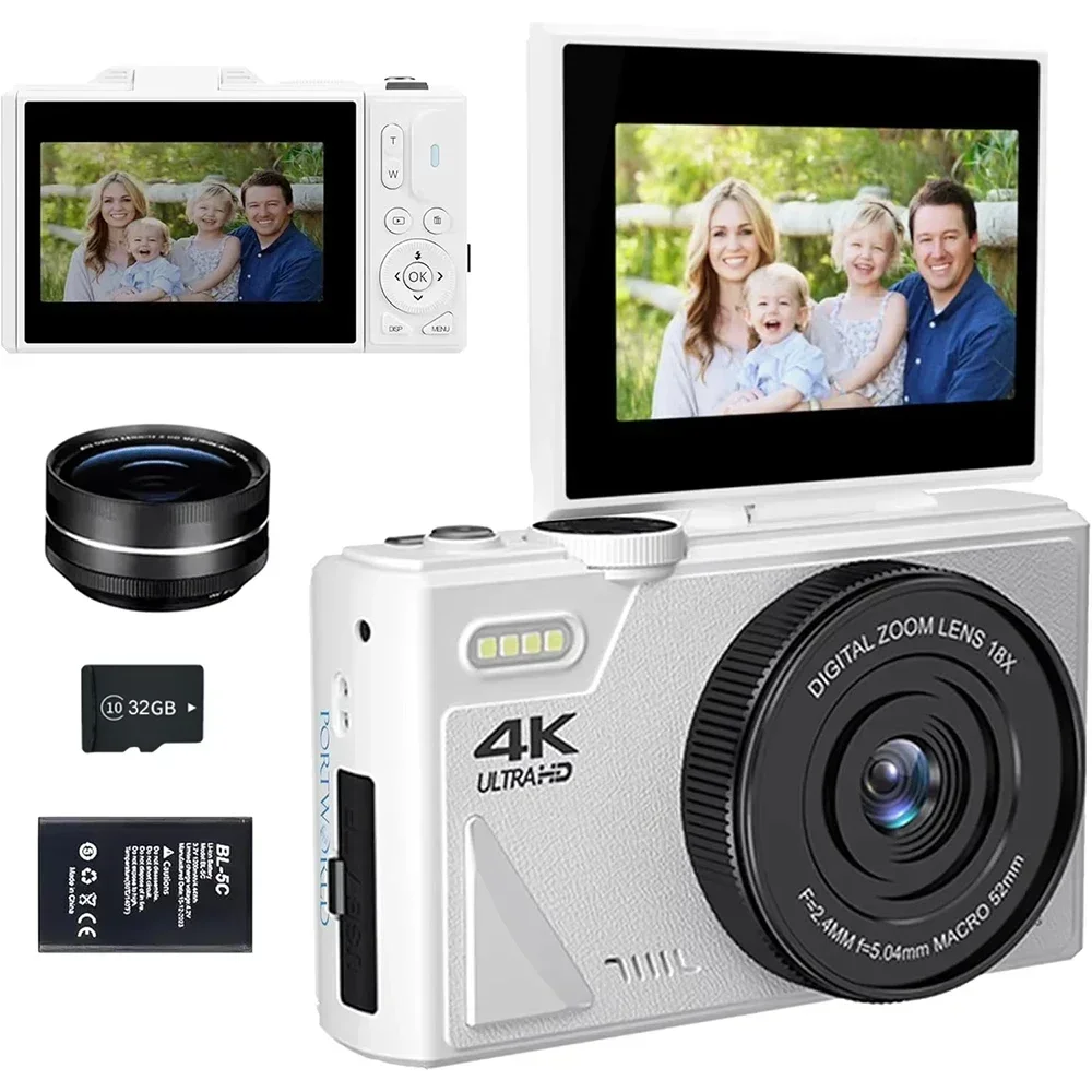 64MP 4K Digital Camera 18X Zoom 3-Inch Flip Screen for Video Vlogging and Photography