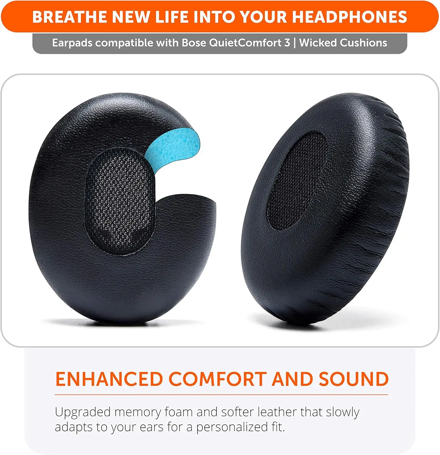Wicked Cushions Replacement Ear Cushions for Bose QuietComfort 3 - Extra Durable Leather, Softer Memory Foam, Added Thickness