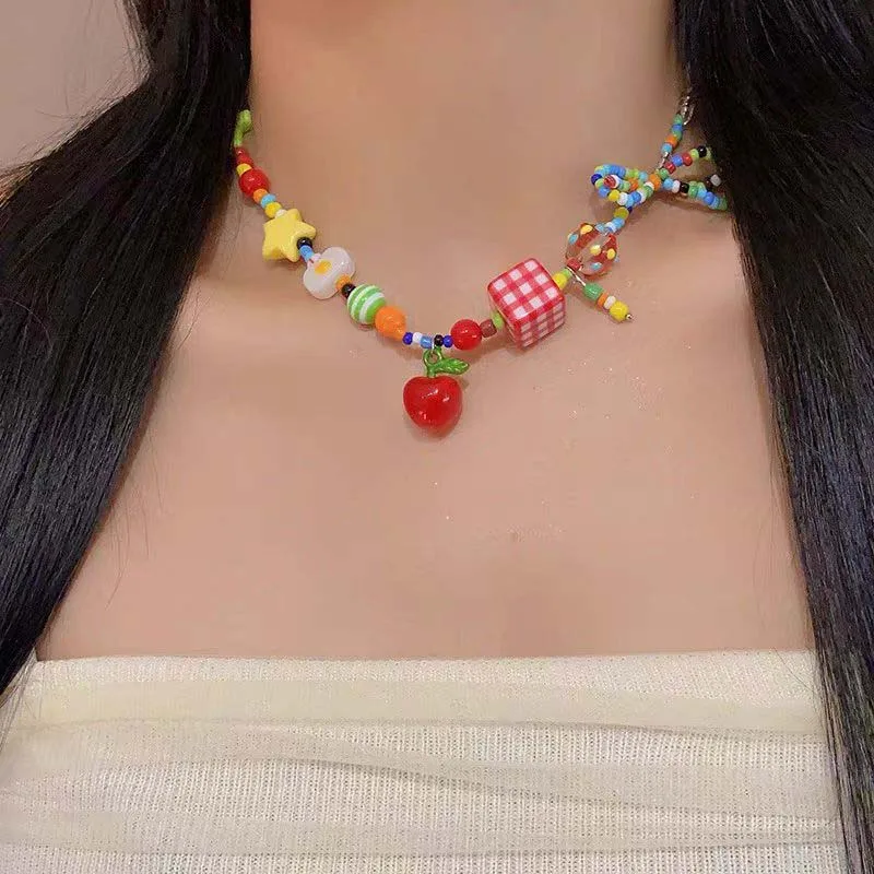 Cute Harajuku Cartoon Fruit Bow Choker Necklace