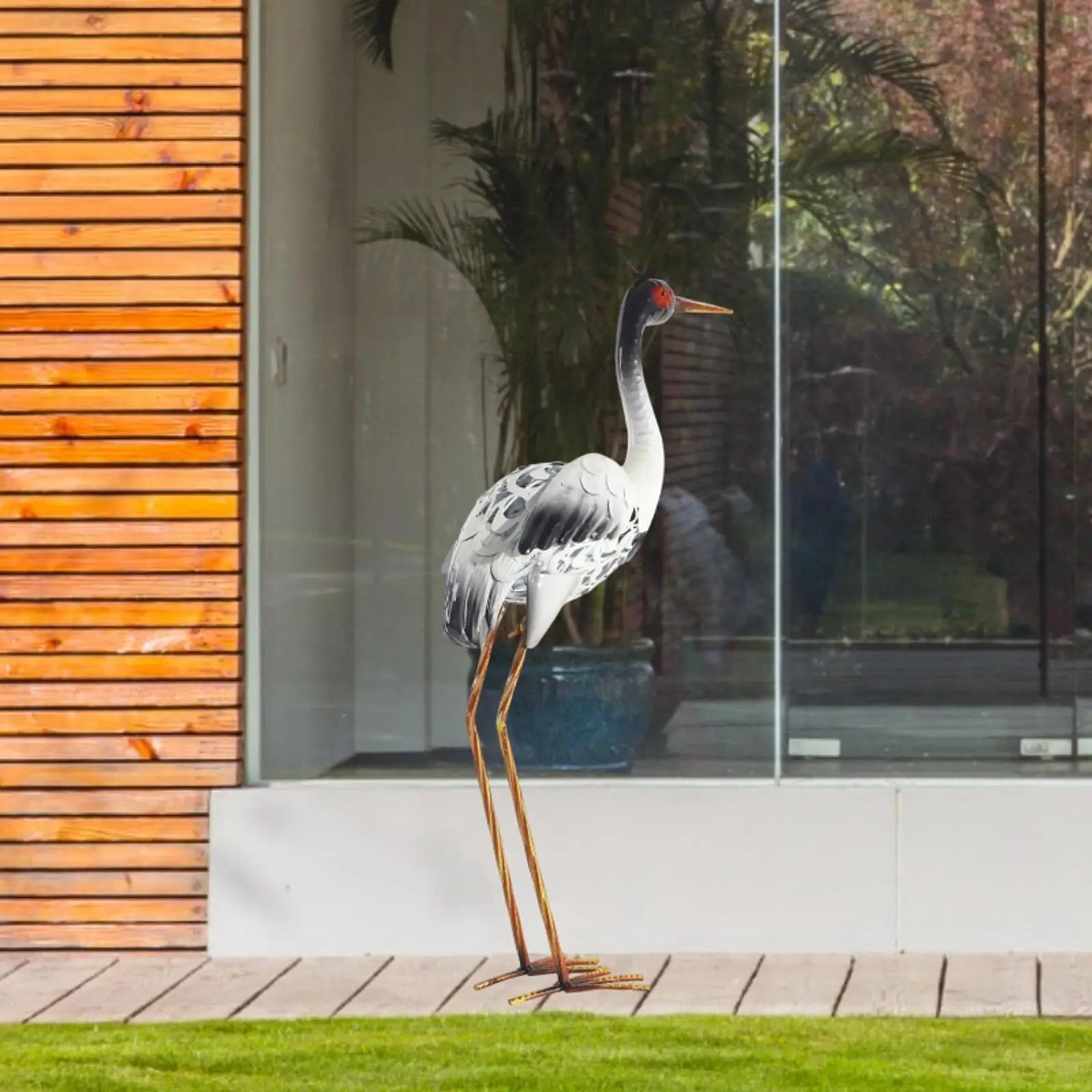 Crane Statue Craft Simulated Decor Metal Heron Sculpture Standing Crane Figurine for Outdoor Lawn Flowerbed Backyard Balcony