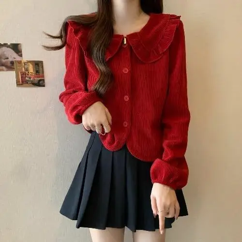 French Niche Design Chic Doll Collar Shirt Fashionable Versatile Cardigan Top