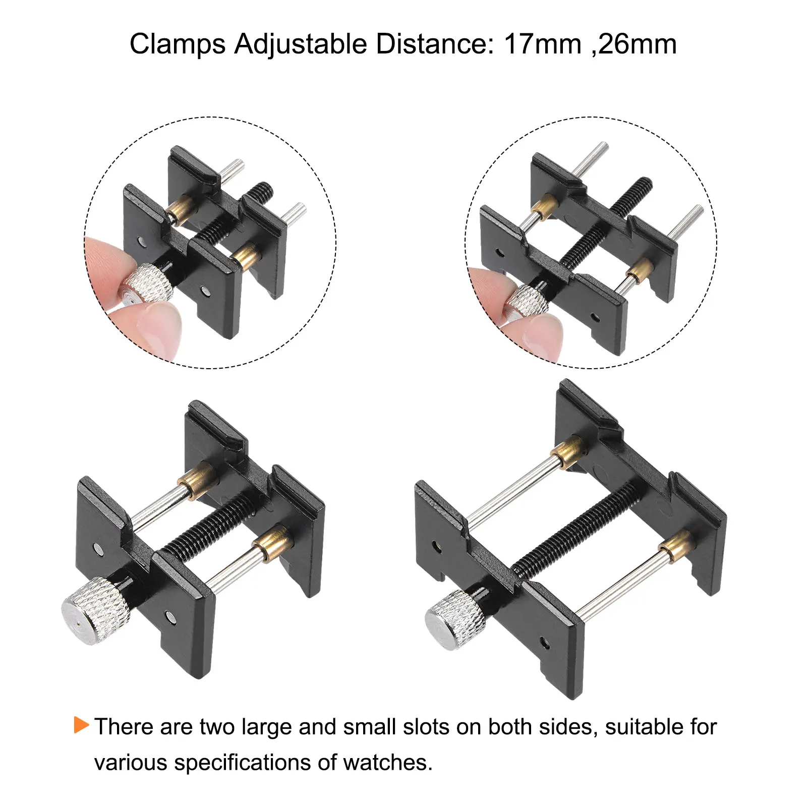 Uxcell relógio de volta caso capa removedor titular conjunto, relógio ferramenta reparo ajustável 17mm 26mm alumínio preto