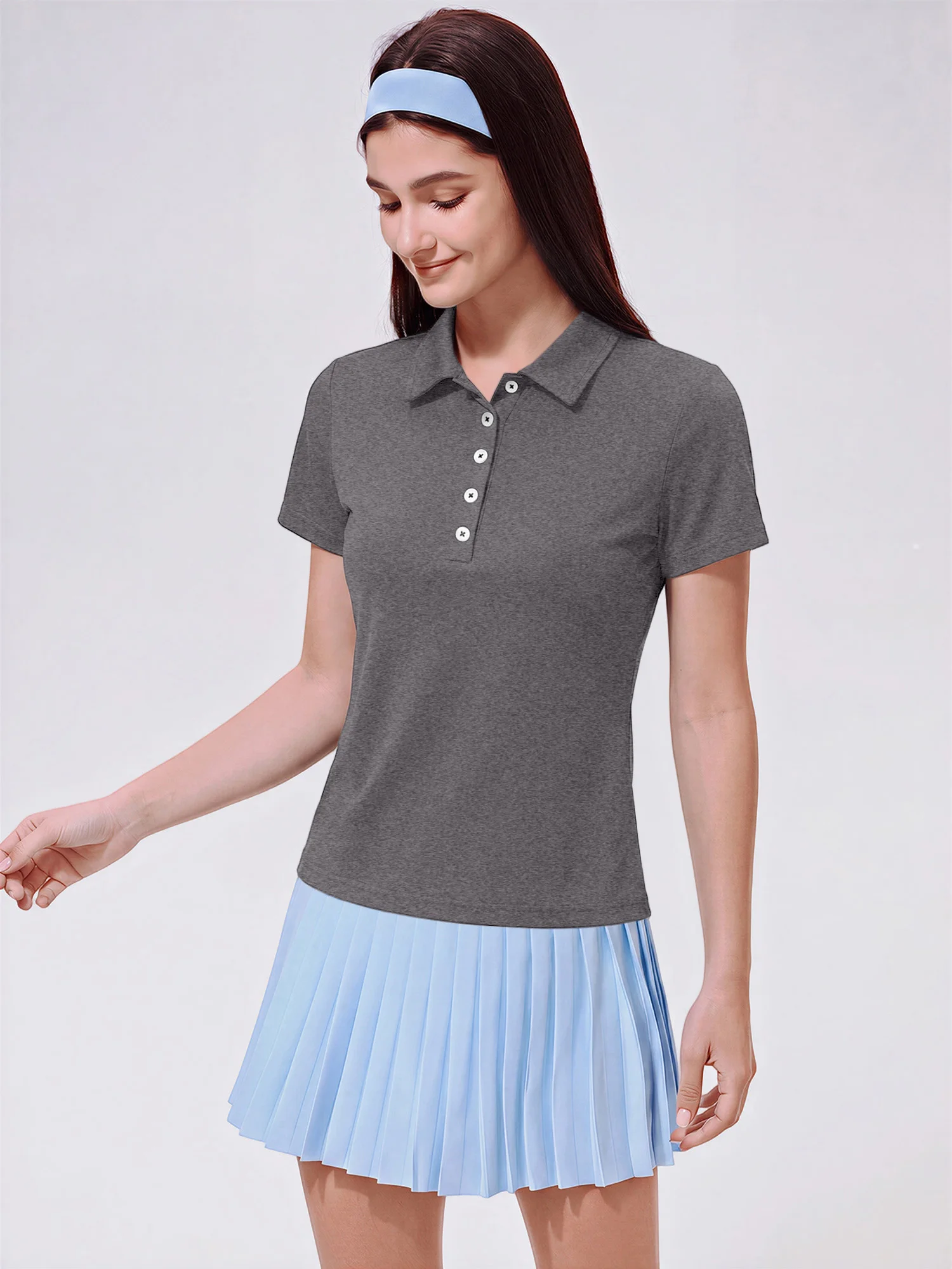 2026 Sport‑Preppy Women Lapel Polo T‑Shirt Solid Half‑Button Short Sleeve Slim Soft Tees Golf Summer Female Tops