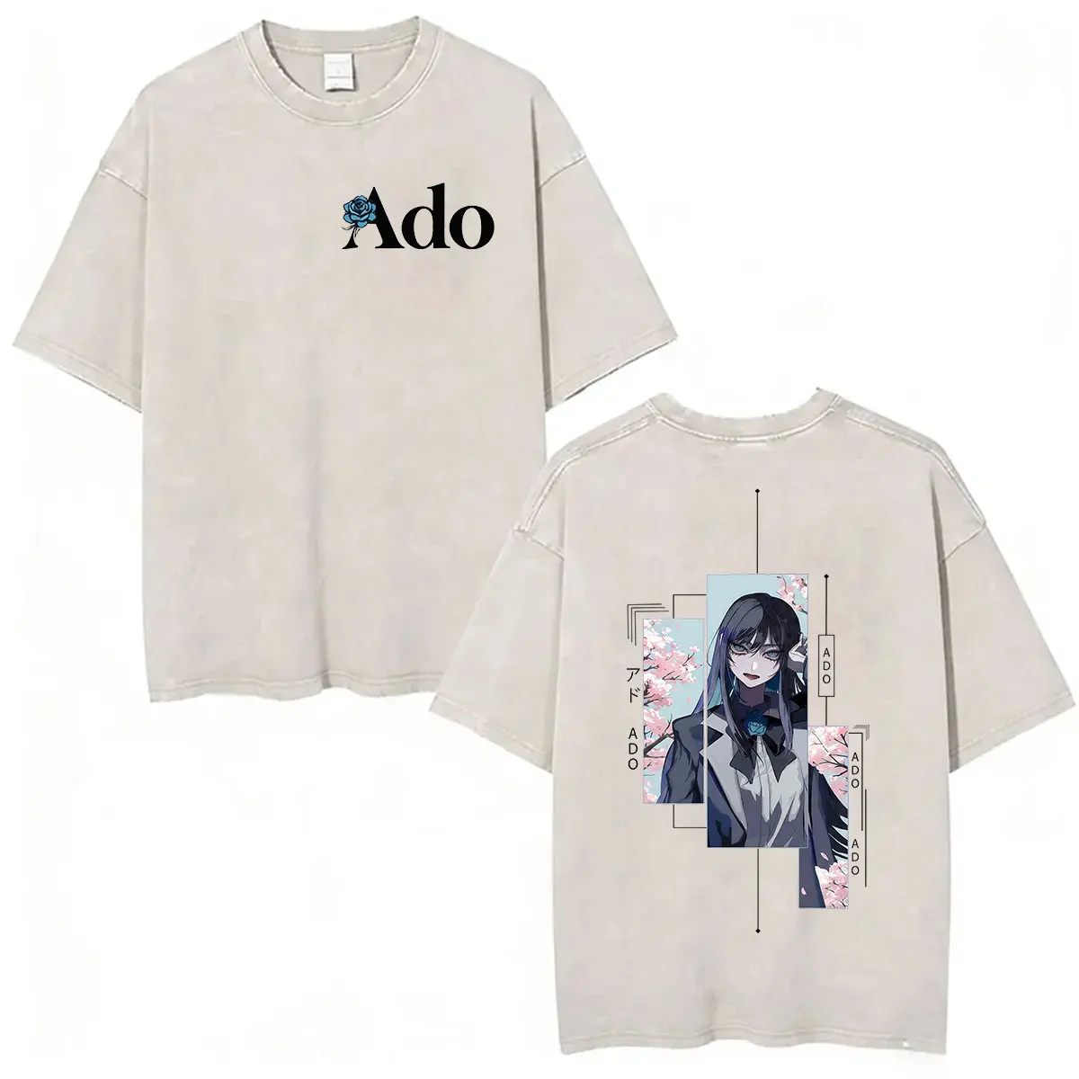 2026 Japan Singer Ado Vintage Washed T Shirts Men Women Harajuku High Quality Cotton T-shirt Clothing Fashion Short Sleeve Tees