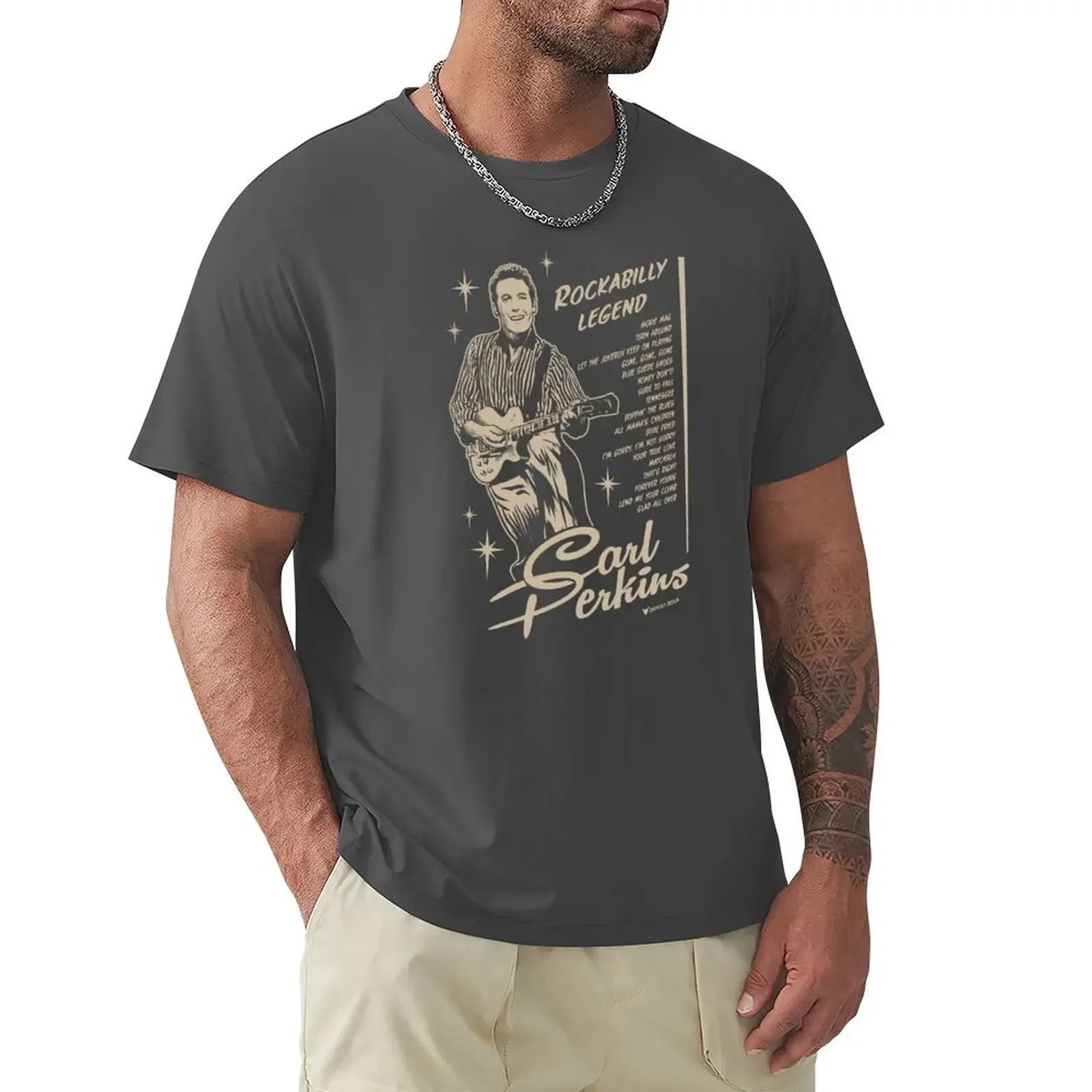 blanks boys whites sports fans t shirts for men graphic Country rockabilly legend Carl Perkins with his guitar T-Shirt