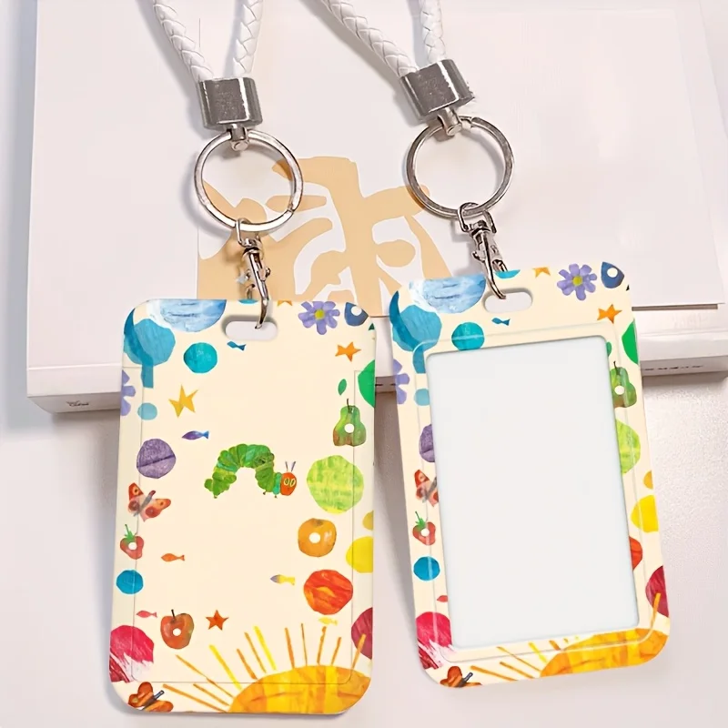 [Staion] Caterpillar-Themed 2D Card Holder Lanyard - Plastic Id Card Holder, Suitable for Doctors, Nurses, Students, Office Workers - Classic Library Access Control Cartoon Design (Ideal Holiday Gift)