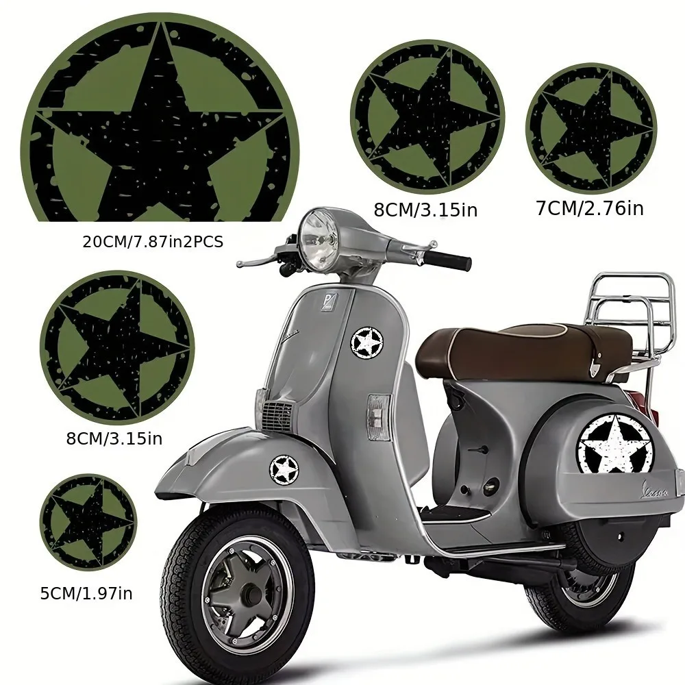 1SET 6Pcs Distressed Star Circle Stickers Waterproof Vinyl Decal Multicolor for Scooter Motorcycle Car Laptop