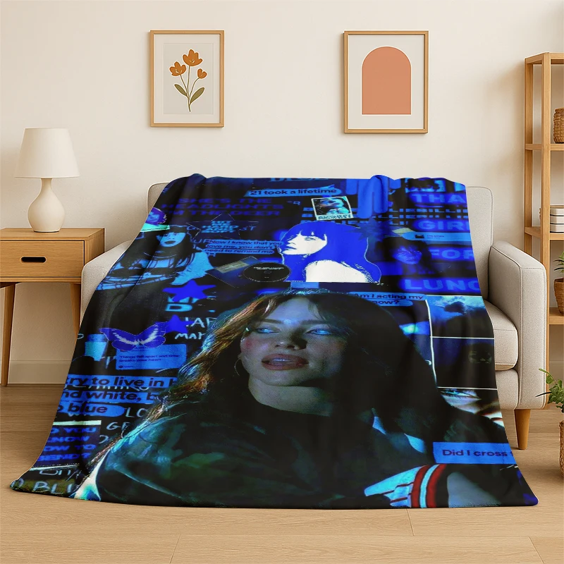 3D Billie Eilish Singer Star Flannel Blanket Soft Warm Throw Blanket for Bedroom Living Room Bed Travel Camping Picnic Gift view 4