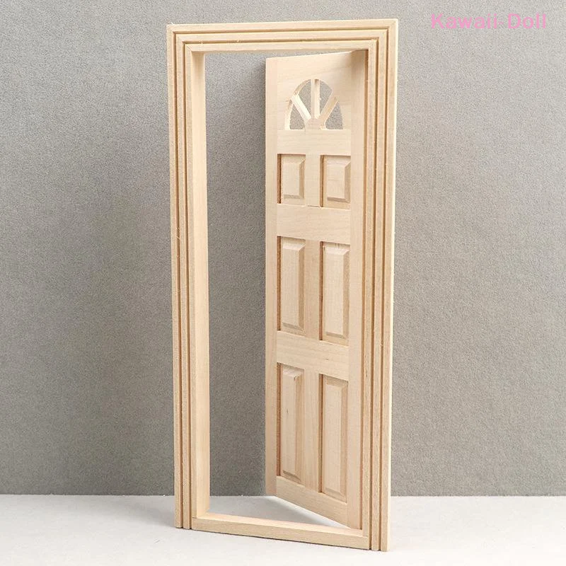 

1 комплект деревянных неокрашенных 6-панельных дверей 1/12, мебельные аксессуары, миниатюрные украшения для кукольного домика и сказочного сада