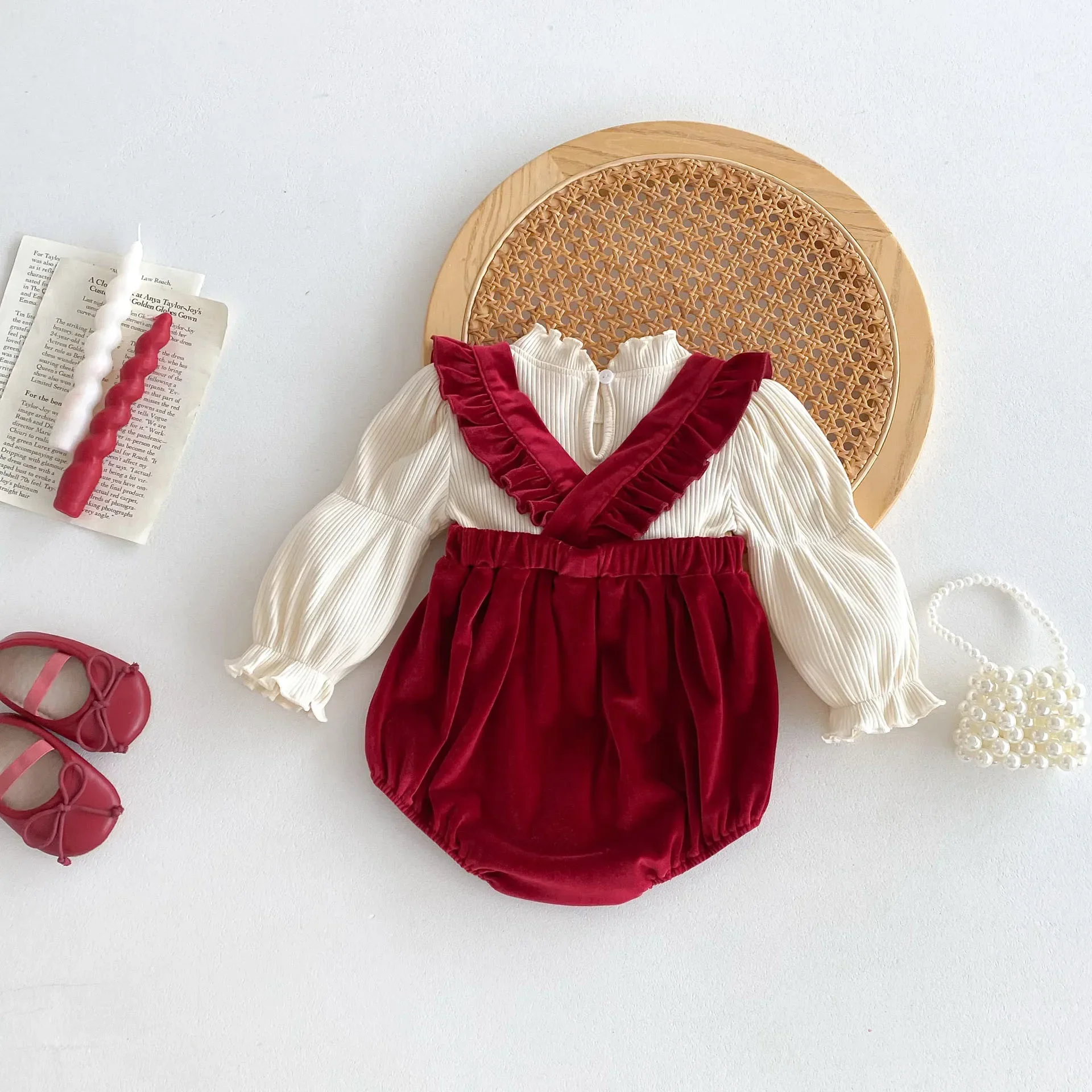 MILANCEL New Autumn Baby Bodysuit 3-24M Cute Bow Patchwork Girls Jumpsuit Sweet Christmas Day Thin Loose Toddler One Piece