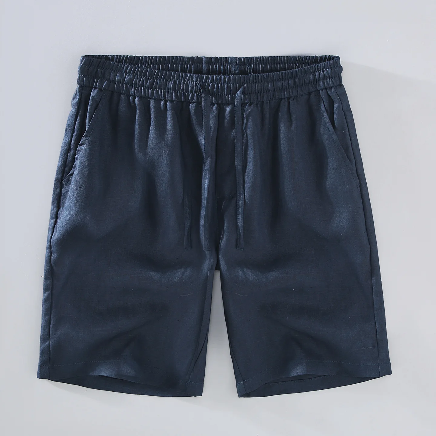 100% Linen Good Quality Summer Fashion Men Casual Shorts Japan Style Elastic Waist Solid Color Simple Basic Versatile Half Pants