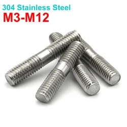 1/2/5pcs M3 M4 M5 M6 M8 M10 M12 304 Stainless Steel Double End Thread Rod Double End Bolts Tooth Stick Dual Head Thread Bar