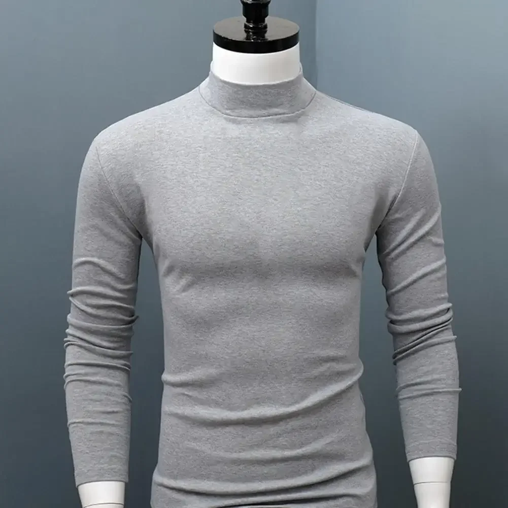 

Men Shirt Casual Base Shirt Sweat Absorption All Match Long Sleeve Half High Collar Autumn Shirt Solid Color Men