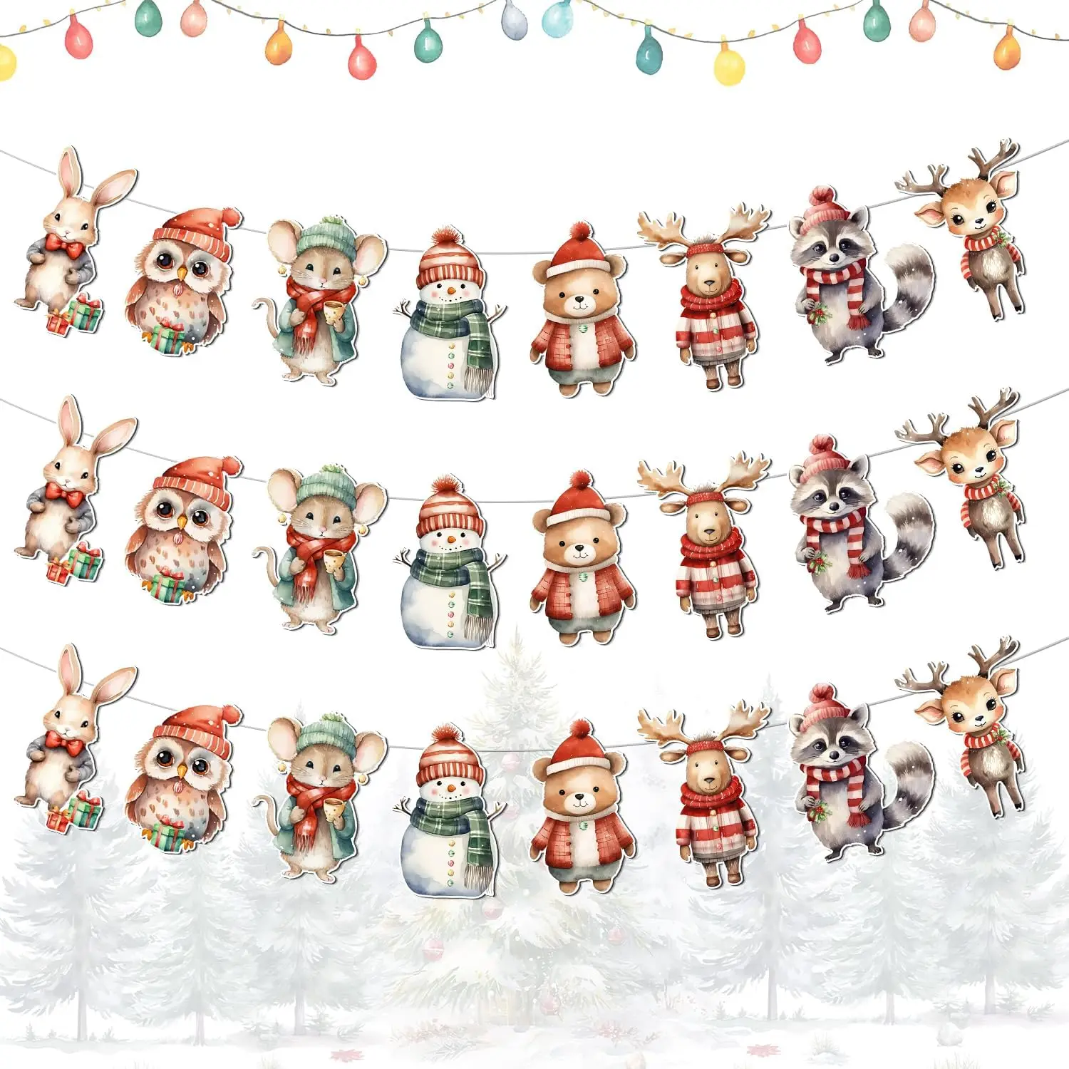 SURSURPRISE Woodland Animal Christmas Garland Banner Cozy Cute Snowman Deer Owl Forest Winter Baby Shower Birthday Party Supplie