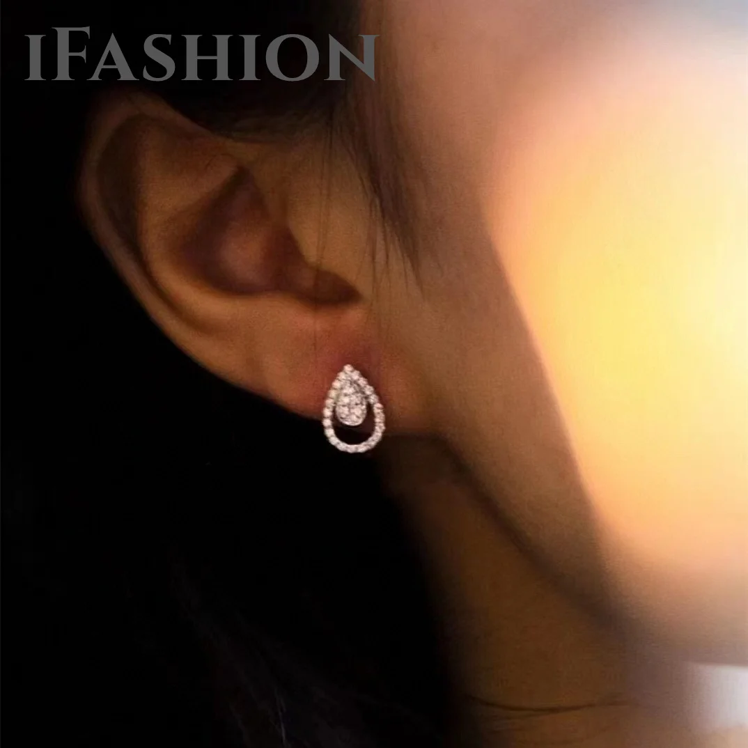 

IFASHION Drop Diamond Earring 18K Real Gold White Solid Jewelry(AU750)Women Sleek Chain Fringe Dangle for Wedding Prom Valentine