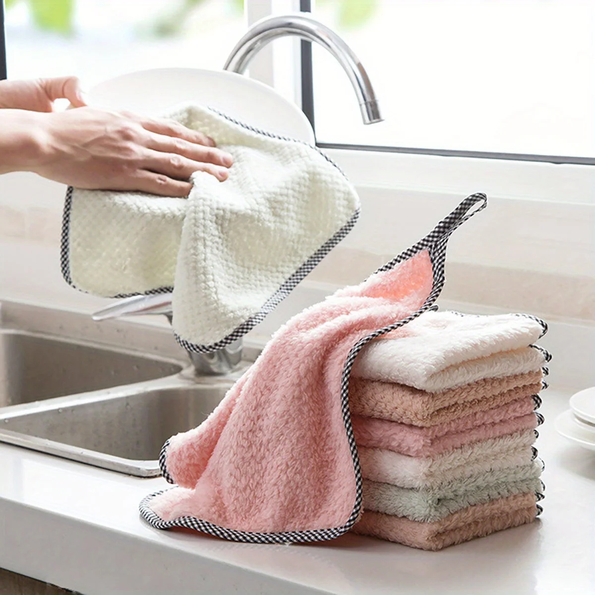 5/10pcs Hanging Thickened Coral Fleece Dishcloth Soft Absorbent Towel Suitable for Kitchen, Car, Window Cleaning Towel