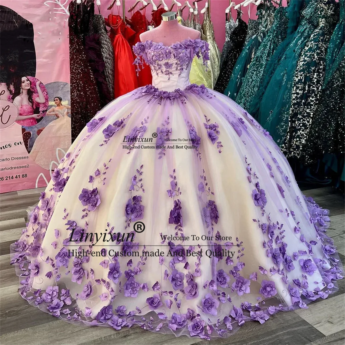 

Sweet Lilac Quinceanera Dresses 2024 Off Shoulder Ball Gown Corset Birthday Party Dress Vestidos De 15 16 Quinceañera