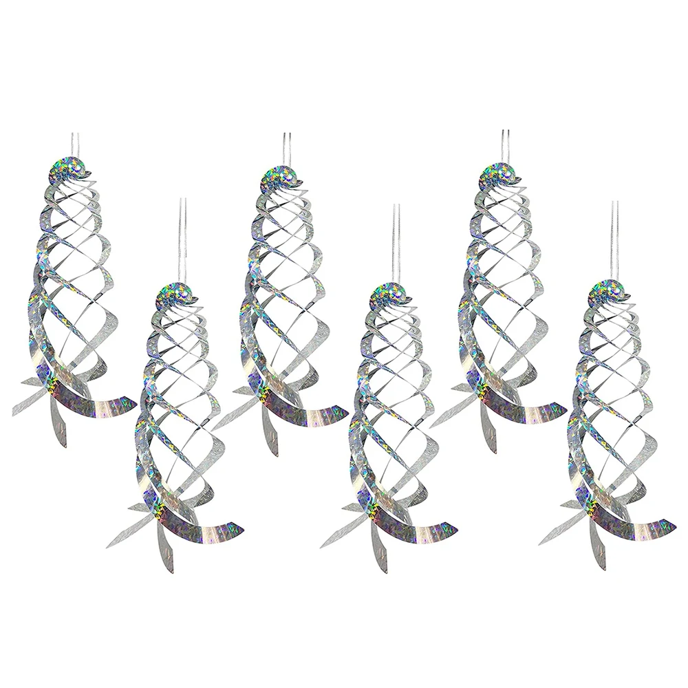 LICE-6 Pack réflecteurs en spirale répulsif pour oiseaux Spinner en Mylar argenté, dispositif de dissuasion d'oiseaux réfléchissant suspendu décoratif de jardin