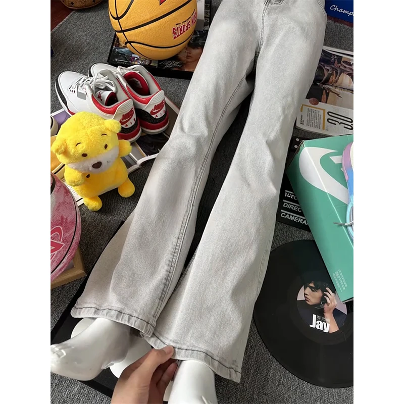 

Cement ey Straight Leg Men's Jeans High Waist Elastic Slimming Micro Flared Pants American High Street Vibe Sle Youth Fas...