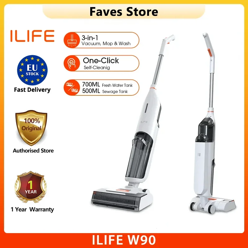 ILIFE W90 Cordless Wireless Wet Dry Cleaning Smart Washing Mop Robot,5500Pa Suction,1 Min Self Cleaning,Large Dual Water Tank