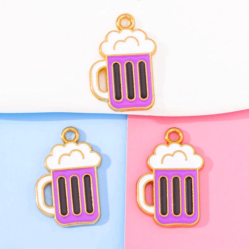 10Pcs 13*19mm Enamel Alloy Creative Cartoon Beer Mug Pendant DIY Party Charm Jewelry Accessories Necklace Bracelet Earring Craft