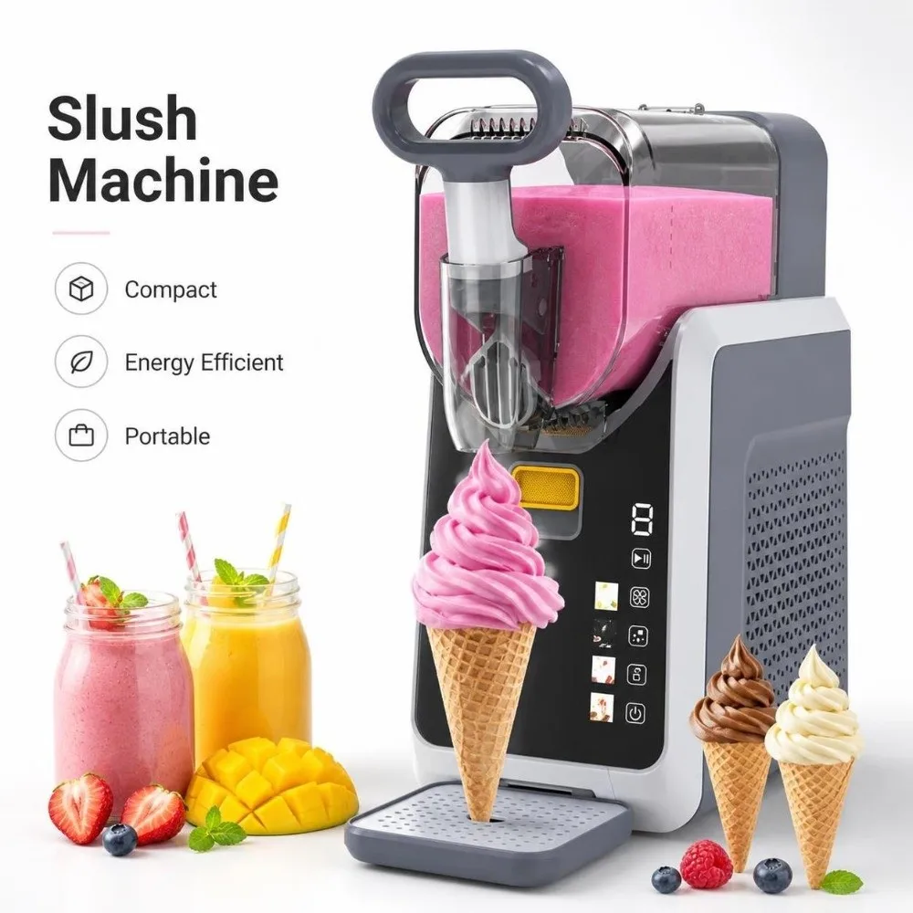 5 Mode Electric Tabletop Slushie Machine Hardness Adjustment Smart Touch Control Ice Cream Maker Premium Compressor