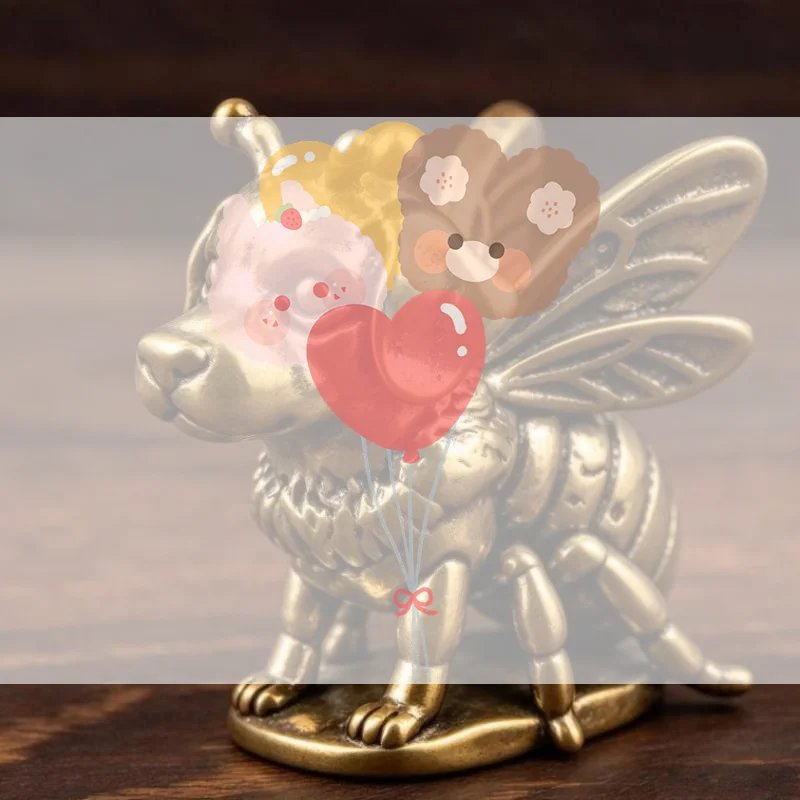1/2Pcs Brass Small Bee Dog Mini Figurine Set Of Vintage Craft For Home Decoration Art Collection Gifts Desktop Ornament