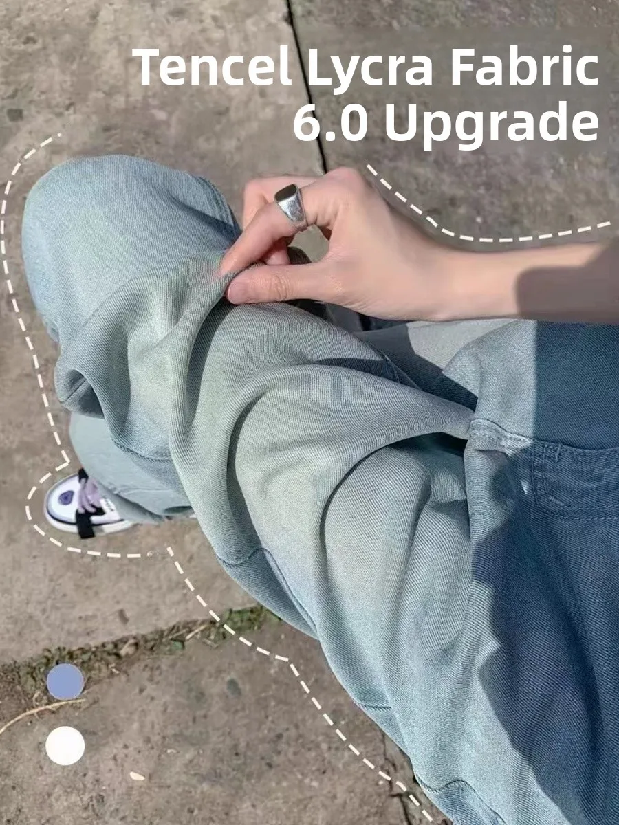 

Summer Thin Wide Leg Jeans Women's Loose Fit Slimming Ice Silk High Waist Straight Cut Floor-Length Pants Dra Denim