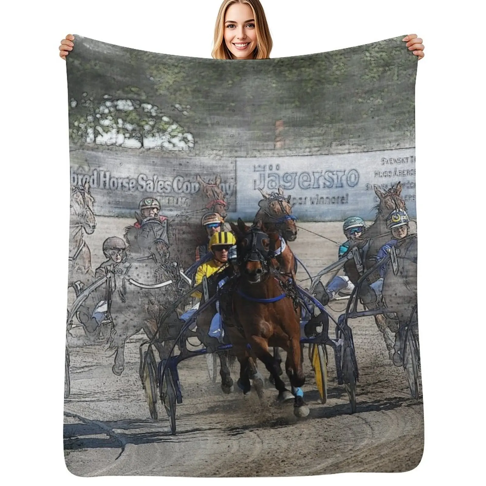 harness horse cart racing - Pencil, Original Throw Blanket Flannels Blankets For Bed manga Weighted Furrys Blankets