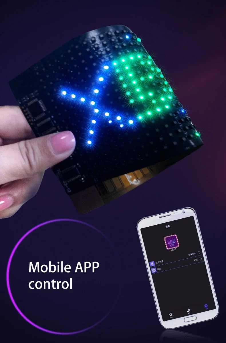 DIY-Matrix-LED-Modul, 16 x 32 Pixel, RGB, flexibles Display, Farbbildschirm, App oder Bluetooth-Text, Scroll-Hut, Stofftasche, Schuhdekoration