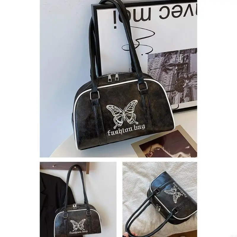 

Vintage Shoulder Handbag PU Leather Underarm Bag Double Zippers Closure 20CA