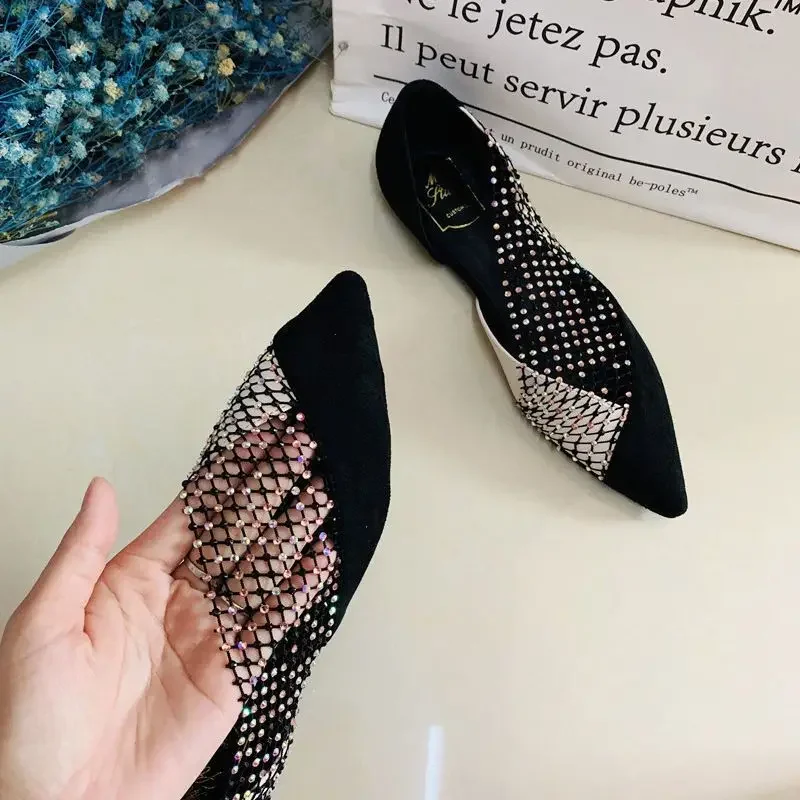 Płaskie buty damskie Diamentowe z kryształkami Antypoślizgowe obuwie damskie Rhinestone Luksusowa marka Elegancka i modna Popularna młoda