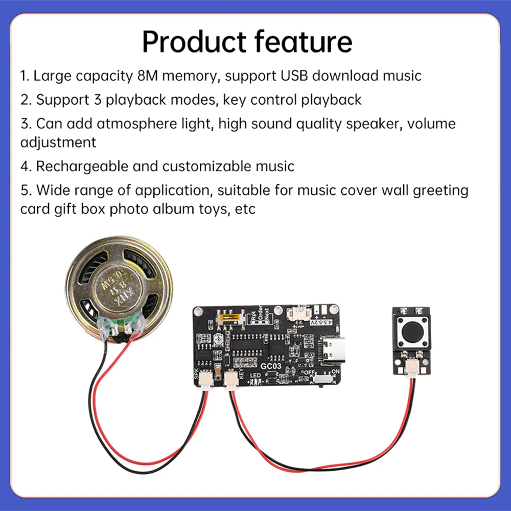 GC03 Recording Card Movement Creative Gift Box Christmas Birthday Card Music Cover Wall MP3 Download Voice Module TYPE-C