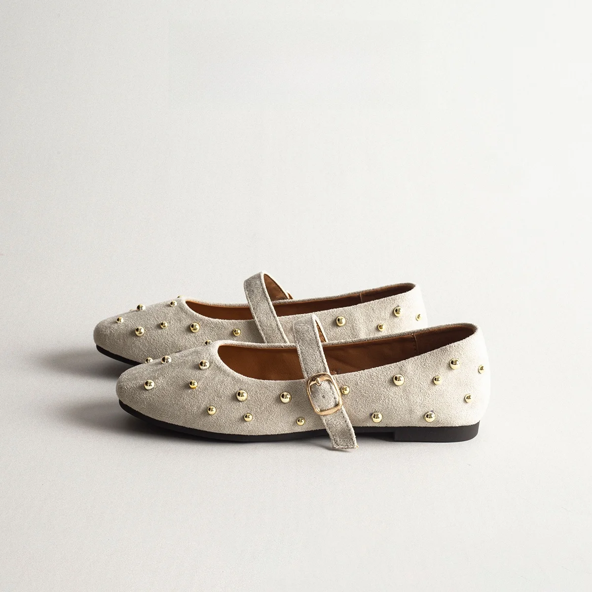 Retro Rivet Mary Jane Ballet Flat Women's Shoes Breathable Slip-On Casual Commuter Low Cut Fashion Single Shoes