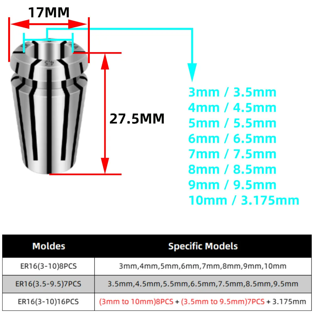 Precisión 0,003 ER16 pinza de resorte pinzas ER de alta precisión configuradas para máquina de grabado CNC herramienta de molino de torno 6,35 1/4