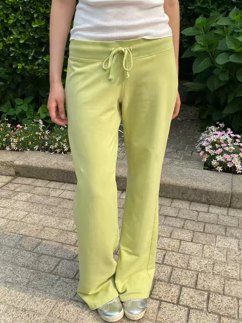 High Waist Straight Leg Casual Pants Women's Belted Loose Slimming BM Style Green Long Trousers Comfortable Breathable Cotton