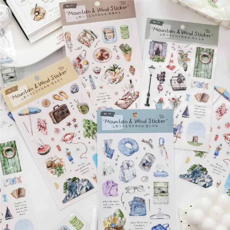 Mountain & Wind Travel Journal Stickers, Decorations for Water Cups, Greeting Cards & Notebooks, Holiday and Birthday Gifts