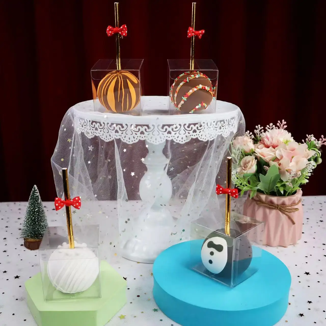 Candy Apple Boxes with Hole 4x4x4 Inch Clear Chocolate Bomb Boxes Small Gift Boxes Cupcake Boxes Birthday Wedding Party Favor Bo