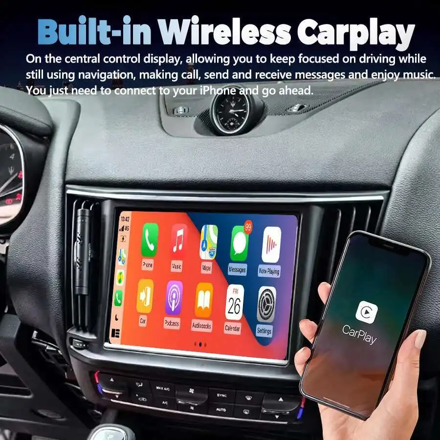 Radio Mobil Bluetooth Android 14 untuk Maserati Levante 2017-2024 Pemutar Video Multimedia Stereo Navigasi GPS Unit Kepala Carplay